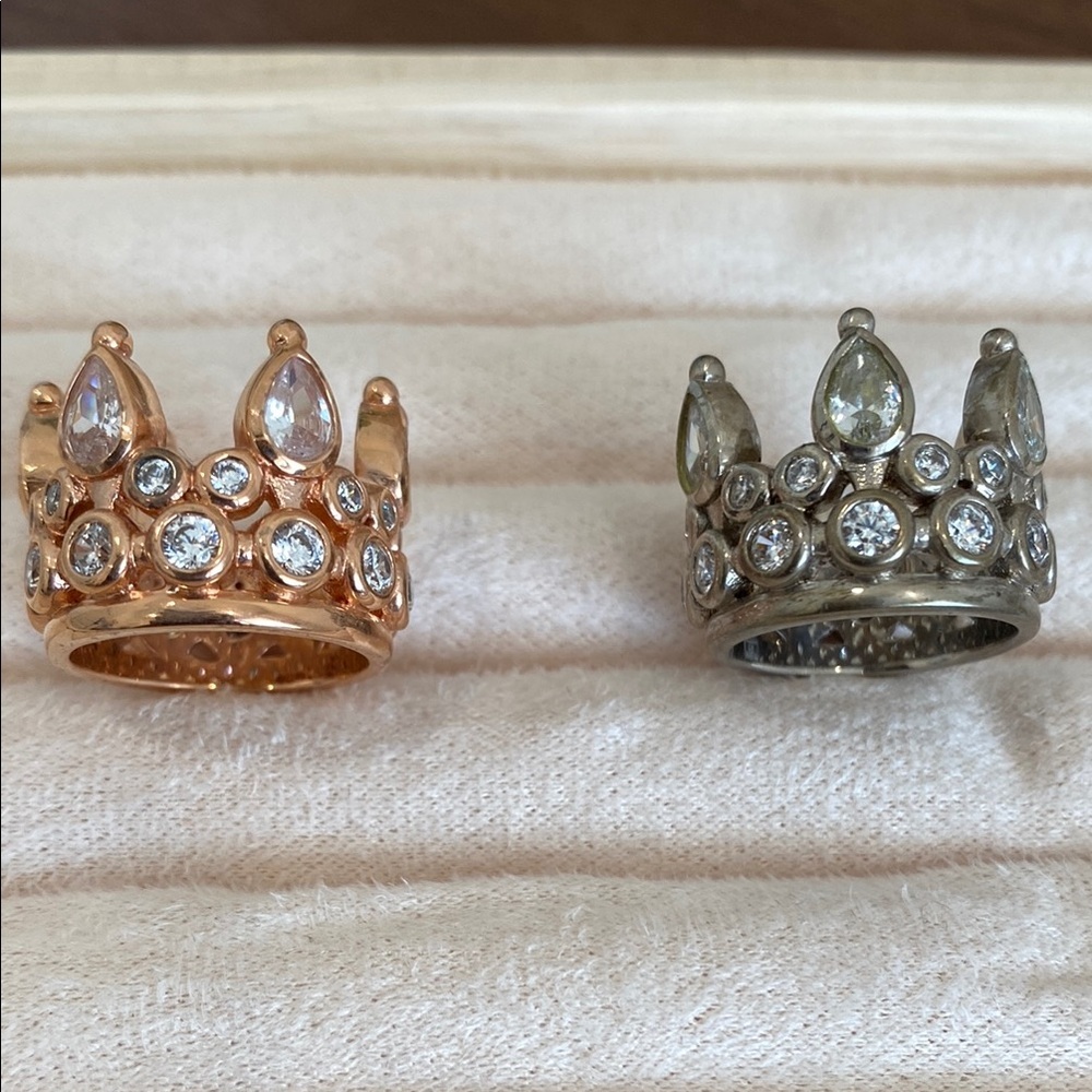 New Hespera Rose gold and silver Crown Shaped Rings with white topaz size 6